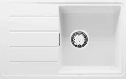 PRIMAGRAN Evier Cuisine en Granit Blanc 70x44cm, Lavabo 1 bac + Kit de Vidage, Évier à Encastrer au meuble 45cm - Copenhague Easy