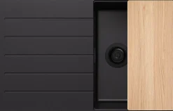 PRIMAGRAN Evier Cuisine en Granit Tout Noir 78x50cm, Lavabo 1 bac + Kit de Vidage + Accessoires, Évier à Encastrer au meuble 45cm