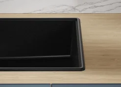 PRIMAGRAN Evier Cuisine en Granit Tout Noir 78x50cm, Lavabo 1 bac + Kit de Vidage + Accessoires, Évier à Encastrer au meuble 45cm