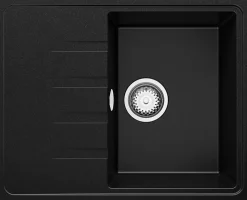 PRIMAGRAN Evier Cuisine en Granit Noir 62x50cm, Lavabo 1 bac + Kit de Vidage, Évier à Encastrer au meuble 40cm - Milan