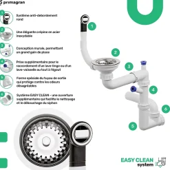 PRIMAGRAN Evier Cuisine en Granit Noir 62x50cm, Lavabo 1 bac + Kit de Vidage, Évier à Encastrer au meuble 40cm - Milan