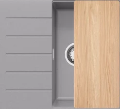 PRIMAGRAN Evier Cuisine en Granit Gris 55x50cm, Lavabo 1 bac + Kit de Vidage + Accessoires, Évier à Encastrer au meuble 40cm