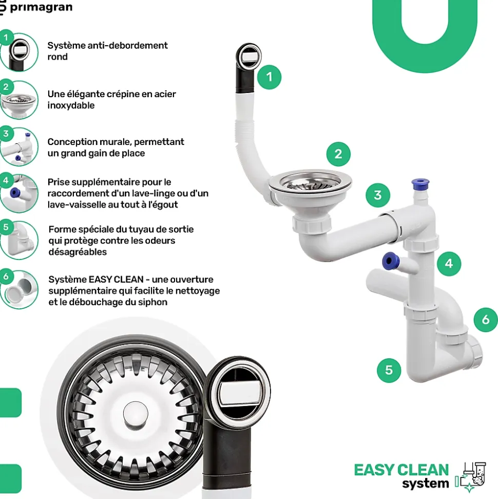 PRIMAGRAN Evier Cuisine en Granit Blanc 62x50cm, Lavabo 1 bac + Kit de Vidage, Évier à Encastrer au meuble 40cm - Milan