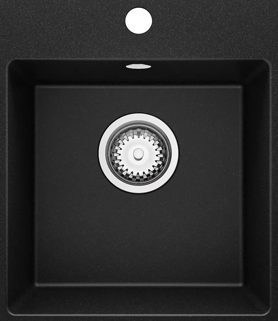 PRIMAGRAN Evier Cuisine en Granit Noir 38x44cm, Lavabo 1 bac + Kit de Vidage, Évier à Encastrer au meuble 40cm - Riga Easy