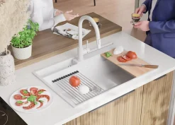 PRIMAGRAN Evier Cuisine en Granit Blanc 78x53cm, Lavabo 1 bac + Kit de Vidage + Accessoires, Évier à Encastrer au meuble 80cm