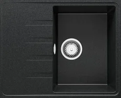 PRIMAGRAN Evier Cuisine en Granit Graphite 62x50cm, Lavabo 1 bac + Kit de Vidage, Évier à Encastrer au meuble 40cm - Milan