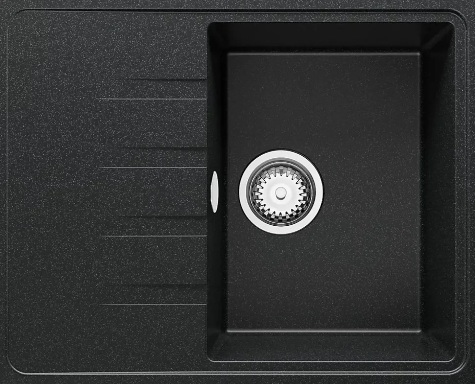PRIMAGRAN Evier Cuisine en Granit Graphite 62x50cm, Lavabo 1 bac + Kit de Vidage, Évier à Encastrer au meuble 40cm - Milan