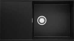 PRIMAGRAN Evier Cuisine en Granit Noir 90x50cm, Lavabo 1 bac + Kit de Vidage, Évier à Encastrer au meuble 60cm - Ibiza