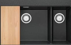 PRIMAGRAN Evier Cuisine en Granit Graphite 78x50cm, Lavabo 2 bacs + Kit de Vidage + Accessoires, Évier à Encastrer au meuble 80cm