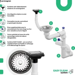 PRIMAGRAN Evier Cuisine en Granit Blanc 78x53cm, Lavabo 1 bac + Kit de Vidage + Accessoires, Évier à Encastrer au meuble 80cm