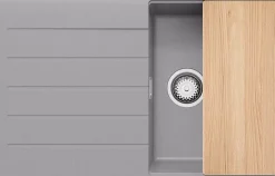 PRIMAGRAN Evier Cuisine en Granit Gris 78x50cm, Lavabo 1 bac + Kit de Vidage + Accessoires, Évier à Encastrer au meuble 45cm