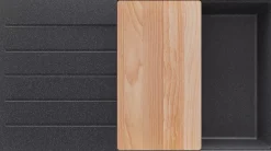 PRIMAGRAN Evier Cuisine en Granit Graphite 90x50cm, Lavabo 1 bac + Kit de Vidage + Accessoires, Évier à Encastrer au meuble 60cm