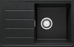 PRIMAGRAN Evier Cuisine en Granit Graphite 70x44cm, Lavabo 1 bac + Kit de Vidage + Accessoires, Évier à Encastrer au meuble 45cm