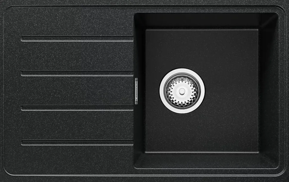 PRIMAGRAN Evier Cuisine en Granit Graphite 70x44cm, Lavabo 1 bac + Kit de Vidage + Accessoires, Évier à Encastrer au meuble 45cm
