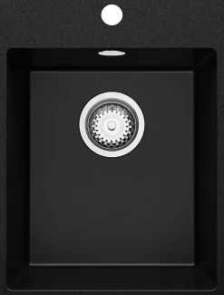 PRIMAGRAN Evier Cuisine en Granit Noir 38x50cm, Lavabo 1 bac + Kit de Vidage, Évier à Encastrer au meuble 40cm - Riga