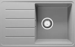 PRIMAGRAN Evier Cuisine en Granit Gris 70x44cm, Lavabo 1 bac + Kit de Vidage, Évier à Encastrer au meuble 45cm - Copenhague Easy