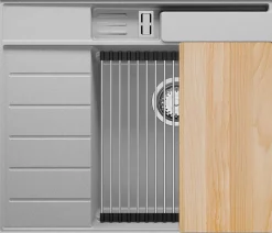 PRIMAGRAN Evier Cuisine en Granit Gris 62x53cm, Lavabo 1 bac + Kit de Vidage + Accessoires, Évier à Encastrer au meuble 45cm