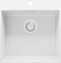 PRIMAGRAN Evier Cuisine en Granit Tout Blanc 48x50cm, Lavabo 1 bac + Kit de Vidage, Évier à Encastrer au meuble 50cm - Riga