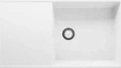 PRIMAGRAN Evier Cuisine en Granit Blanc 90x50cm, Lavabo 1 bac + Kit de Vidage, Évier à Encastrer au meuble 60cm - Ibiza