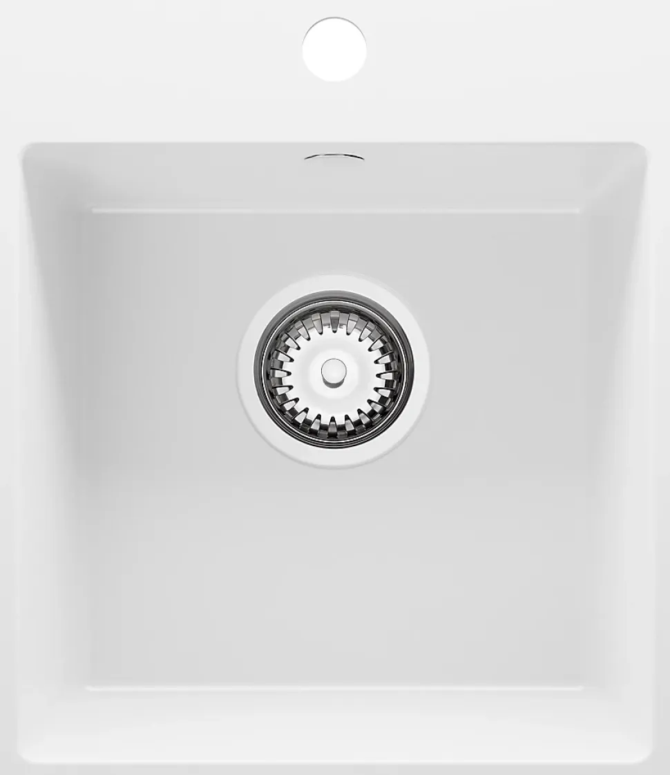 PRIMAGRAN Evier Cuisine en Granit Blanc 38x44cm, Lavabo 1 bac + Kit de Vidage, Évier à Encastrer au meuble 40cm - Riga Easy