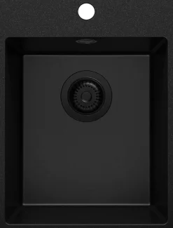 PRIMAGRAN Evier Cuisine en Granit Tout Noir 38x50cm, Lavabo 1 bac + Kit de Vidage, Évier à Encastrer au meuble 40cm - Riga