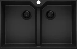 PRIMAGRAN Evier Cuisine en Granit Tout Noir 78x50cm, Lavabo 2 bacs + Accessoires, Évier à Encastrer au meuble 80cm