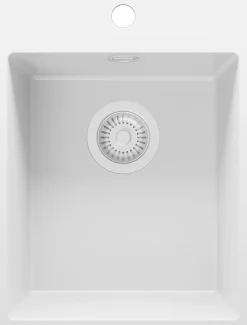 PRIMAGRAN Evier Cuisine en Granit Tout Blanc 38x50cm, Lavabo 1 bac + Kit de Vidage, Évier à Encastrer au meuble 40cm - Riga
