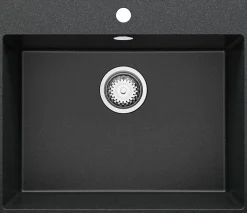 PRIMAGRAN Evier Cuisine en Granit Graphite 58x50cm, Lavabo 1 bac + Kit de Vidage, Évier à Encastrer au meuble 60cm - Riga