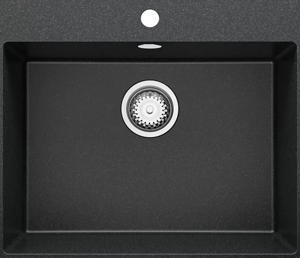 PRIMAGRAN Evier Cuisine en Granit Graphite 58x50cm, Lavabo 1 bac + Kit de Vidage, Évier à Encastrer au meuble 60cm - Riga