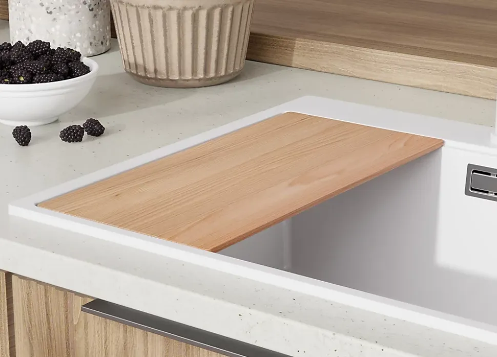 PRIMAGRAN Evier Cuisine en Granit Blanc 78x50cm, Lavabo 2 bacs + Kit de Vidage + Accessoires, Évier à Encastrer au meuble 80cm