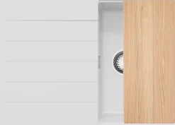 PRIMAGRAN Evier Cuisine en Granit Blanc 70x50cm, Lavabo 1 bac + Kit de Vidage + Accessoires, Évier à Encastrer au meuble 40cm