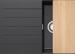 PRIMAGRAN Evier Cuisine en Granit Graphite 70x50cm, Lavabo 1 bac + Kit de Vidage + Accessoires, Évier à Encastrer au meuble 40cm