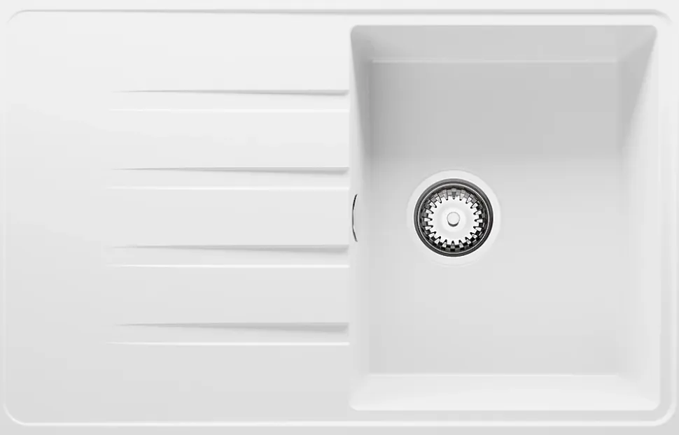 PRIMAGRAN Evier Cuisine en Granit Blanc 78x50cm, Lavabo 1 bac + Kit de Vidage, Évier à Encastrer au meuble 45cm - Milan