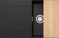 PRIMAGRAN Evier Cuisine en Granit Noir 78x50cm, Lavabo 1 bac + Kit de Vidage + Accessoires, Évier à Encastrer au meuble 45cm