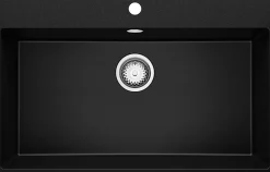 PRIMAGRAN Evier Cuisine en Granit Noir 78x50cm, Lavabo 1 bac + Kit de Vidage, Évier à Encastrer au meuble 80cm - Riga
