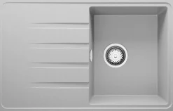 PRIMAGRAN Evier Cuisine en Granit Gris 78x50cm, Lavabo 1 bac + Kit de Vidage, Évier à Encastrer au meuble 45cm - Milan