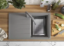 PRIMAGRAN Evier Cuisine en Granit Gris 78x50cm, Lavabo 1 bac + Kit de Vidage, Évier à Encastrer au meuble 45cm - Milan