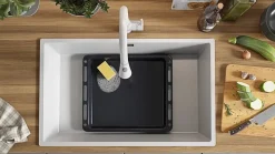 PRIMAGRAN Evier Cuisine en Granit Blanc 76x47cm, Lavabo 1 bac + Kit de Vidage, Évier à Encastrer au meuble 80cm - London Slim