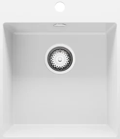 PRIMAGRAN Evier Cuisine en Granit Blanc 43x50cm, Lavabo 1 bac + Kit de Vidage, Évier à Encastrer au meuble 45cm - Riga