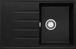 PRIMAGRAN Evier Cuisine en Granit Noir Métallisé 78x50cm, Lavabo 1 bac + Kit de Vidage, Évier à Encastrer au meuble 45cm - Milan