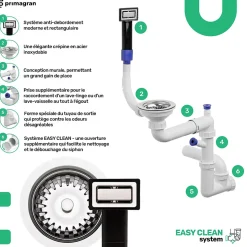 PRIMAGRAN Evier Cuisine en Granit Noir 90x50cm, Lavabo 1 bac + Kit de Vidage, Évier à Encastrer au meuble 60cm - Ibiza