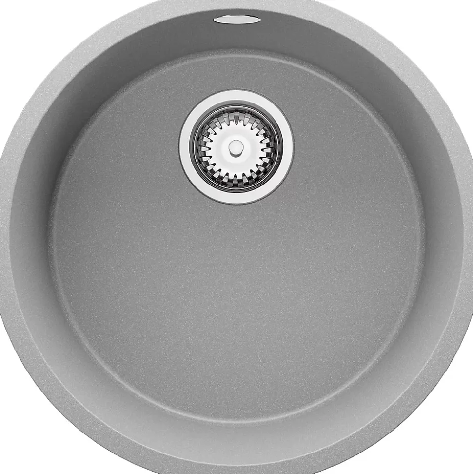 PRIMAGRAN Evier Sous Plan Gris 46x46cm, Evier en Granit 1 bac + Kit de Vidage, Évier au meuble 50cm - La Valette