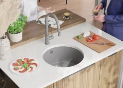 PRIMAGRAN Evier Sous Plan Gris 46x46cm, Evier en Granit 1 bac + Kit de Vidage, Évier au meuble 50cm - La Valette