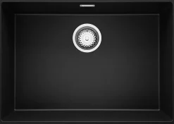 PRIMAGRAN Evier Sous Plan Noir 66x47cm, Evier en Granit 1 bac + Kit de Vidage, Évier au meuble 70cm - London
