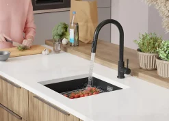 PRIMAGRAN Evier Sous Plan Graphite 46x47cm, Evier en Granit 1 bac + Kit de Vidage + Accessoires, Évier au meuble 50cm - Prague