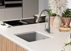 PRIMAGRAN Evier Sous Plan Gris 46x47cm, Evier en Granit 1 bac + Kit de Vidage, Évier au meuble 50cm - London