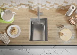 PRIMAGRAN Evier Sous Plan Gris 36x47cm, Evier en Granit 1 bac + Kit de Vidage + Accessoires, Évier au meuble 40cm - Prague