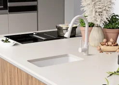 PRIMAGRAN Evier Sous Plan Blanc 26x47cm, Evier en Granit 1 bac + Kit de Vidage, Évier au meuble 30cm - London