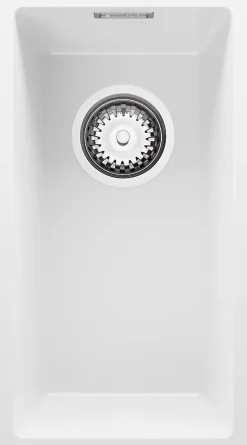 PRIMAGRAN Evier Sous Plan Blanc 26x47cm, Evier en Granit 1 bac + Kit de Vidage, Évier au meuble 30cm - London