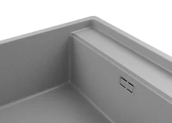 PRIMAGRAN Evier Sous Plan Gris 56x53cm, Evier en Granit 1 bac + Kit de Vidage + Planche à Découper, Évier au meuble 60cm - Bergen